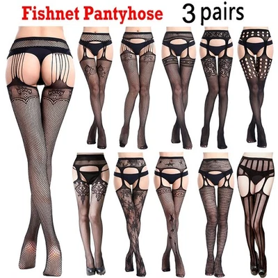3 Pairs Lady's Stockings Fishnet socks Lace Pantyhose Hot Fashion Sexy Hosiery - Image 1 of 4