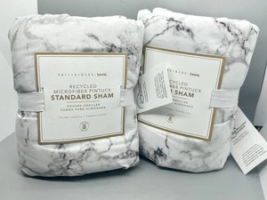 Juego de (2) fundas de almohada Pottery Barn de microfibra PINTUCK estándar gris mármol nuevas con etiquetas - Imagen 1 de 13