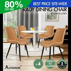 ALFORDSON 4x Dining Chairs Kitchen Accent Lounge Seat Retro PU Leather Brown - Picture 1 of 11