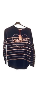 White Stuff Navy Magical Heart Jumper Uk 8-10 Navy Gold Glitter - Picture 1 of 7