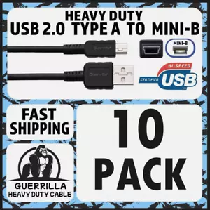 10 PACK! Heavy Duty Guerrilla USB 2.0 Type A to Mini-B Cable Data & Charger Cord - Picture 1 of 5