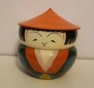 Vintage Japanese Lacquer Stacking Box Kokeshi Doll Trinket Bento Bowls 3 Piece - Picture 1 of 6