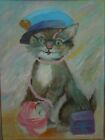 Original Oil Painting Dated 1965 Cute Kitten Yarn Ball Signed Kimberly Casciero