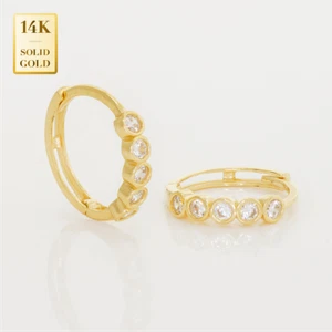 14K Real Solid Gold Round CZ Hoop Earrings Cartilage Tragus Ear Minimal Jewelry - Picture 1 of 9