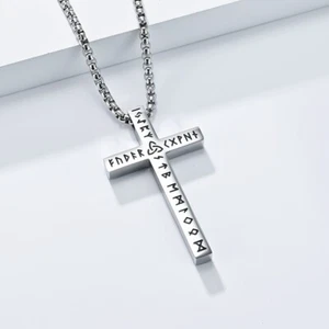 Edelstahl Runen Kreuz Anhänger Gold/Silber/Schwarz Halskette - Bild 1 von 12