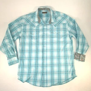 Stetson Western Hemd Herren 2XL blau kariert 100% Baumwolle Perlen Druckknopf Flip Cuff - Bild 1 von 11