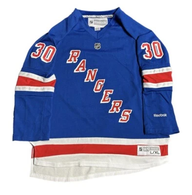 纽约流浪者队 Henrik Lundqvist *儿童 XL * 家庭蓝色锐步 NHL 球衣 — 第 1/4 张图片