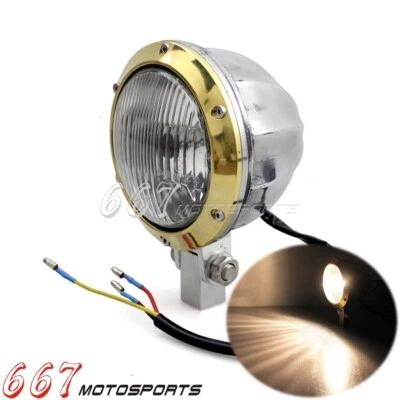 4" E-Mark Brass Retro Motorcycle Headlight For Harley Bobber Chopper Cafe Racer — 第 1/4 张图片