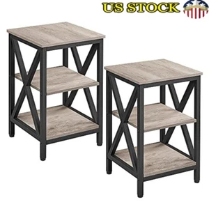Industrial Beistelltisch 2er Set 3 Ebenen Ablage Regale X Design Einfache Montage Neu - Bild 1 von 5