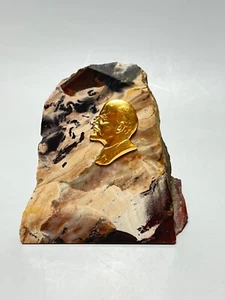 Soviet Russian Communist Propaganda Cabinet Paperweight Gild Lenin Jasper Rock - Picture 1 of 9