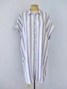 C&C California Blue Stripe 100% Linen Shirt Dress Cap Sleeves Beach Coverup 1X - Picture 1 of 6