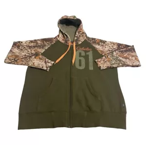 Cabela’s Hoodie Women 2XL Green Camo Full Zip Sweatshirt Pullover Hunting Casual - Picture 1 of 11