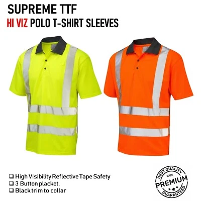 Hi Viz Vis Men Pro Polo Collar T-shirt Short Sleeve Work Wear Safety Security - Image 1 of 2