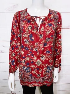 Lucky Brand Damen Top Größe L rot Blumenmuster vorne zum Binden - Bild 1 von 10
