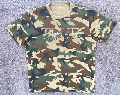True Religion Mens XL Graphic T-Shirt Camo Spell Out Streetwear - Image 1 of 4