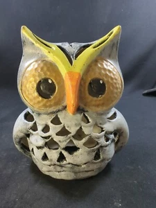 5.75" PAINTED OWL VOTIVE TEA LIGHT CANDLE HOLDER LUMINARY CERAMIC COVER UNIQUE - Picture 1 of 9
