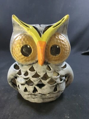 5.75" PAINTED OWL VOTIVE TEA LIGHT CANDLE HOLDER  LUMINARY CERAMIC COVER UNIQUE - Image 1 of 4