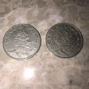 MEXICO CINCO PESOS 1976 & 1977 FREE SHIPPING. Two Coins - Picture 1 of 7
