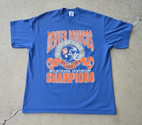 Vtg Denver Broncos Shirt 1989 AFC Champion Single Stitch Made in USA Size XL Cover