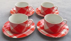 FOUR Fitz and Floyd Red and White Plaid Cup and Saucer Sets - Picture 1 of 8