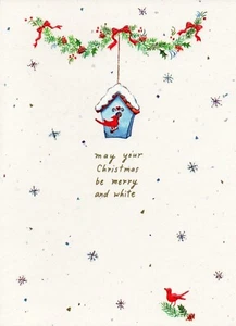 Simple MERRY CHRISTMAS Card, Holly Bird House by Paper Magic Group + Envelope - Picture 1 of 5