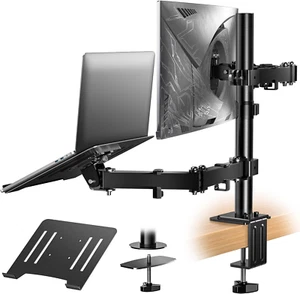 Dual Monitor Stand with Laptop Tray,Dual Monitor Arm Desk Mounts,Desk Monitor Ar - Picture 1 of 12