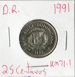Moneda República Dominicana 25 Centavos 1991 KM71,1 - Imagen 1 de 2