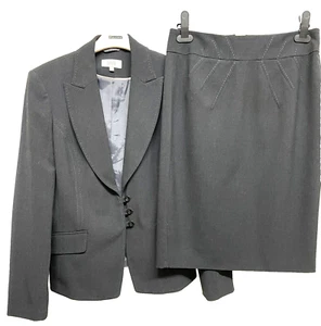 M&S UK 10/12?  Charcoal Grey Stretch Viscose Mix Lined Jacket & Skirt Suit - Picture 1 of 6