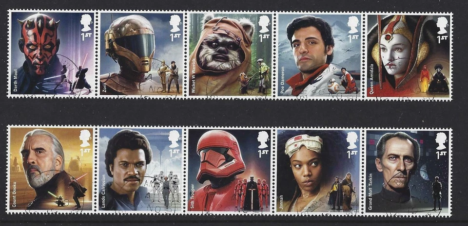 GREAT BRITAIN 2019 STAR WARS SET OF 10 IN TWO STRIPS,FINE USED - Image 1 of 1