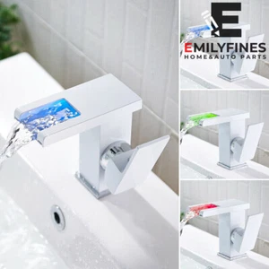 Grifo de lavabo de baño LED vidrio iluminado cascada grifo de lavabo - Imagen 1 de 9