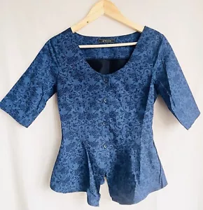 Bespoke Couture Unique Goddess Peplum Shirt Bluse Size 8 S Floral Luxury Rare - Bild 1 von 10