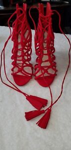 *Shoedazzle Red Strappy Lace Up Heels 