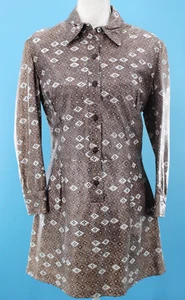 VTG Womens 60s Brown & White Print Leather Mini Dress S/M 1960s Bergdorf Goodman - Picture 1 of 24