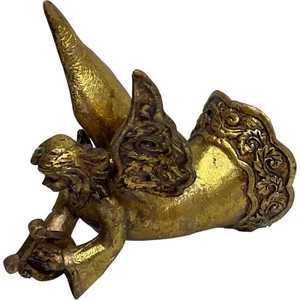 Vintage Gold Foil Flying Angel Playing Harp Resin Christmas Ornament 5”x 4” *rea - Picture 1 of 8