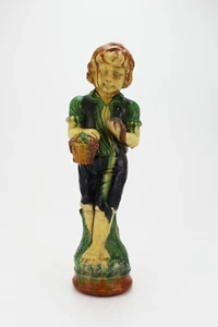 23.62" Vintage Belgian Glazed Ceramic Statuette Girl with Basket Grapes E/0140 - Picture 1 of 9