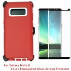 For Samsung Galaxy Note 8 Defender Case Cover W/Tempered Screen&Clip Red White