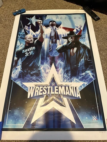WWE Texas Legends Bartlett Wrestlemania 38 Poster LE 203/250 Austin Taker Shawn Cover