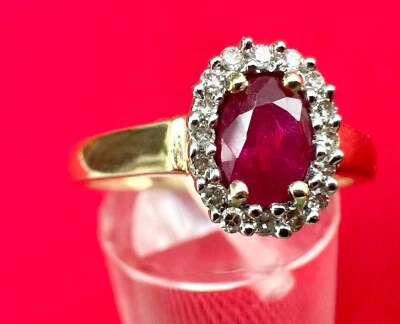 14 k / 585 yellow Gold Ruby  Diamond Ring - Image 1 of 4