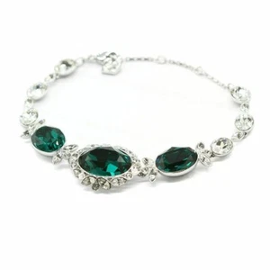 Swarovski Crystal Bracelet Silver Tone Green Clear Rhinestone Women Accessories - Picture 1 of 6