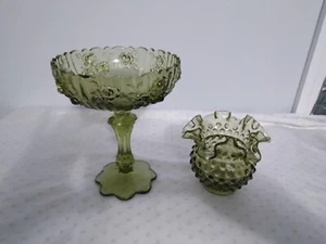 Vintage FENTON Cavolo Rosa Piatto Caramelle Alto Verde Chiaro e Piano Cottura Bordo Ruffle Piatto - Foto 1 di 8