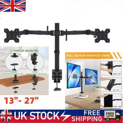 LEADZM 15"-25"SCREEN DOUBLE ARM DESK MOUNT BRACKET LCD COMPUTER MONITOR STAND UK