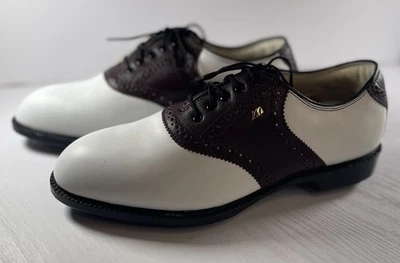 Туфли для гольфа мужские Mizuno MST 9834 11 М белые бордовые кожаные винтажные новые из старых запасов новые с ценниками - Изображение 1 из 4