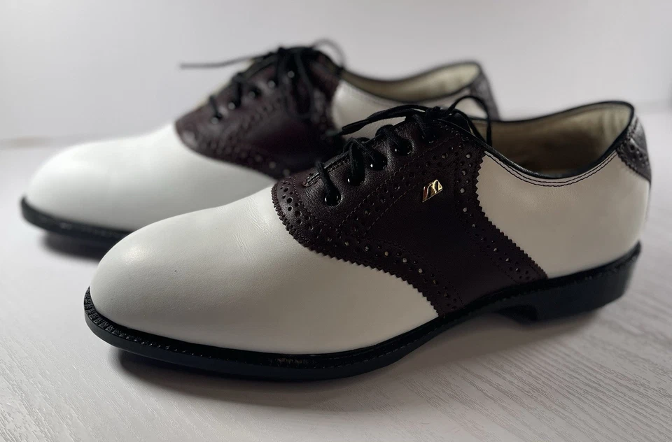 美津浓 MST 9834 高尔夫鞋男式 11 米白色勃艮第皮革复古全新无标签 — 第 1/4 张图片