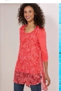 Túnica boho bordada de seda Soft Surroundings naranja amapola para mujer - Imagen 1 de 11