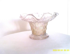 Vintage Fenton Glass Clear Irridescent Basket Weave with Lace Edge 6" Compote - Picture 1 of 2