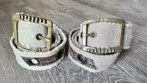 Set Of 2 Canvas Riveted Belts Beige Gray Distressed 36”+ - Picture 1 of 5