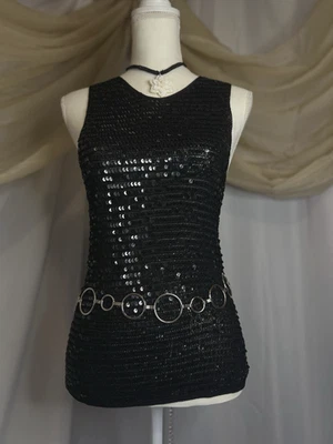 INC Y2K Sequin Mermaid Fairy Sparkly Tank Top Sleeveless Crochet Festival Sz M - Image 1 of 4