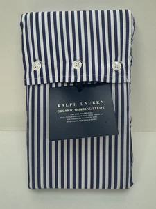 NWT Ralph Lauren Organic Shirting Stripe KING Pillowcases SET OF 2 NAVY $215 - Picture 1 of 10