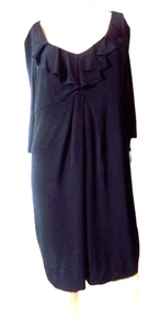NUEVO CON ETIQUETAS VESTIDO ACAMPANADO DONNA RICO N Y TALLA 10 NEGRO MEDIA MANGA VOLANTES CUELLO EN V - Imagen 1 de 12