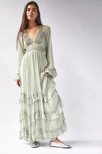 Free People Seraphina metallic Ruffles Lattice Cutout Maxi Dress - Picture 1 of 13